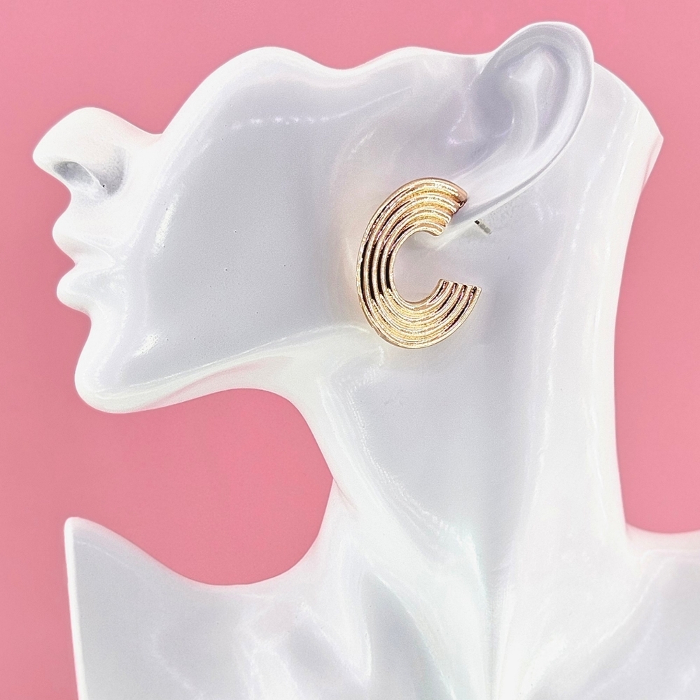 Ettika Earrings 1.5" 18k Gold Plated Textured Hoop Earrings Post Back Gift Boho